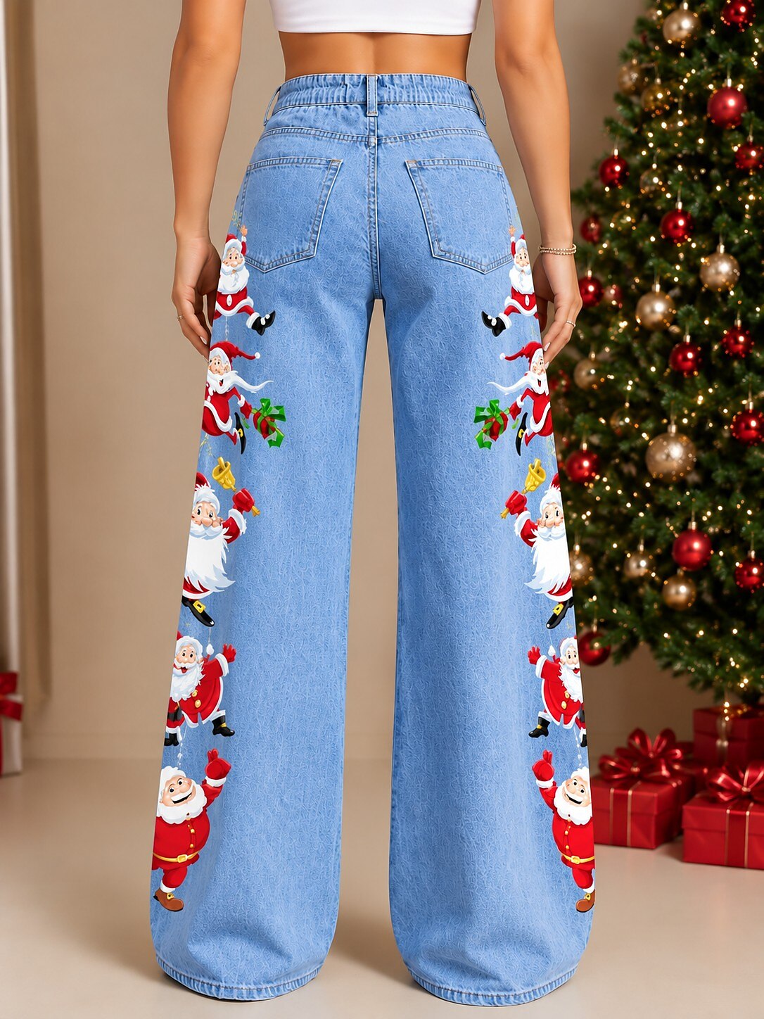 Women's Floral Print High Waist Denim Jeans