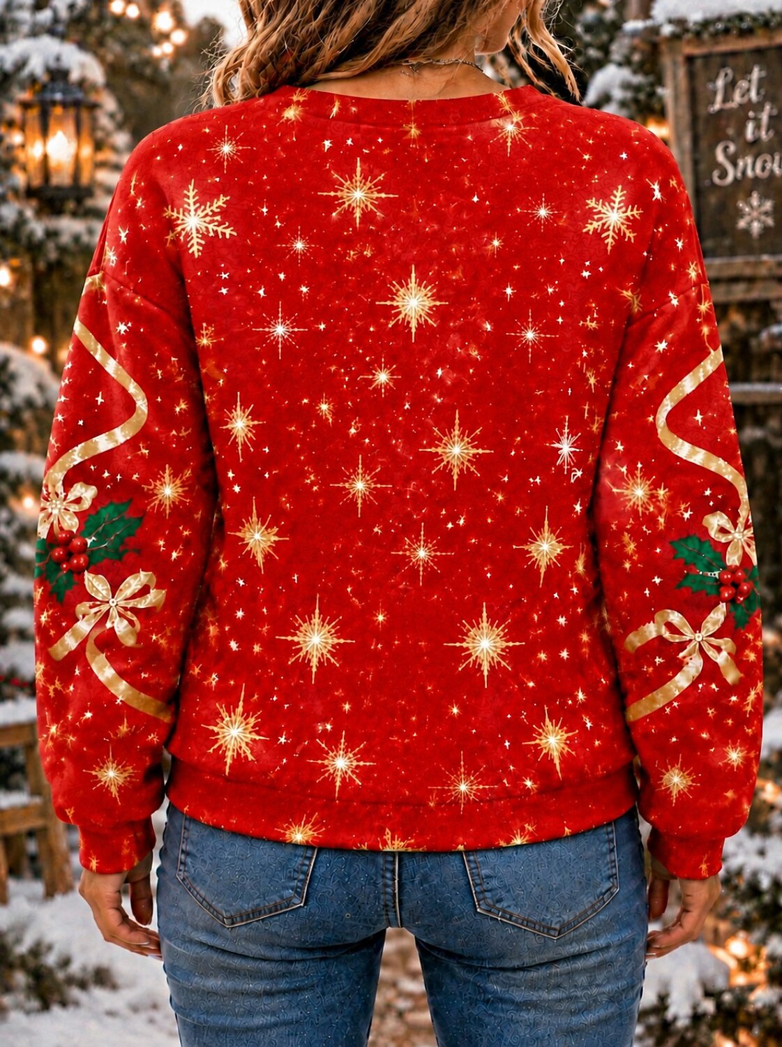 Women's Red Christmas Crew Neck Sweatshirt