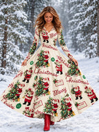 Ombre Christmas V Neck Maxi Dress