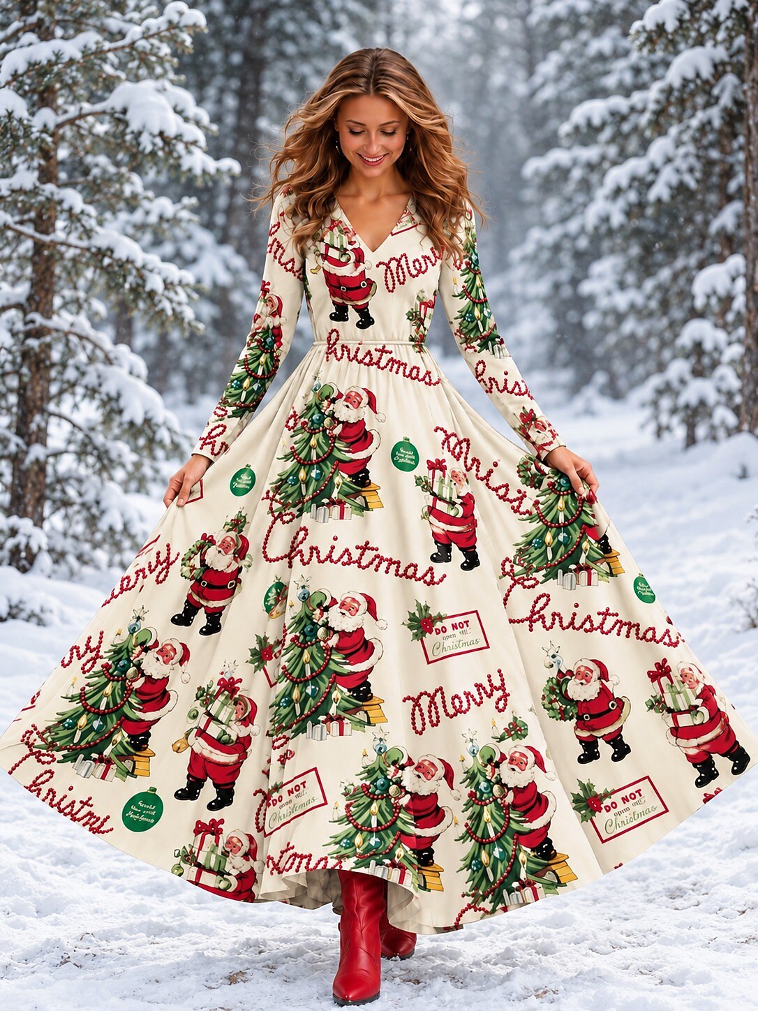Ombre Christmas V Neck Maxi Dress