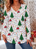 Women's Santa Christmas Tree V Neck Blouse