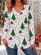 Women's Santa Christmas Tree V Neck Blouse