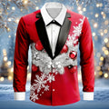 Christmas Snowflake Tuxedo Tie Button Shirt