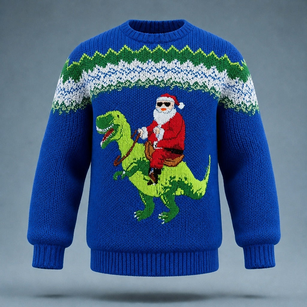 Christmas Santa Dinosaur Graphic Sweater
