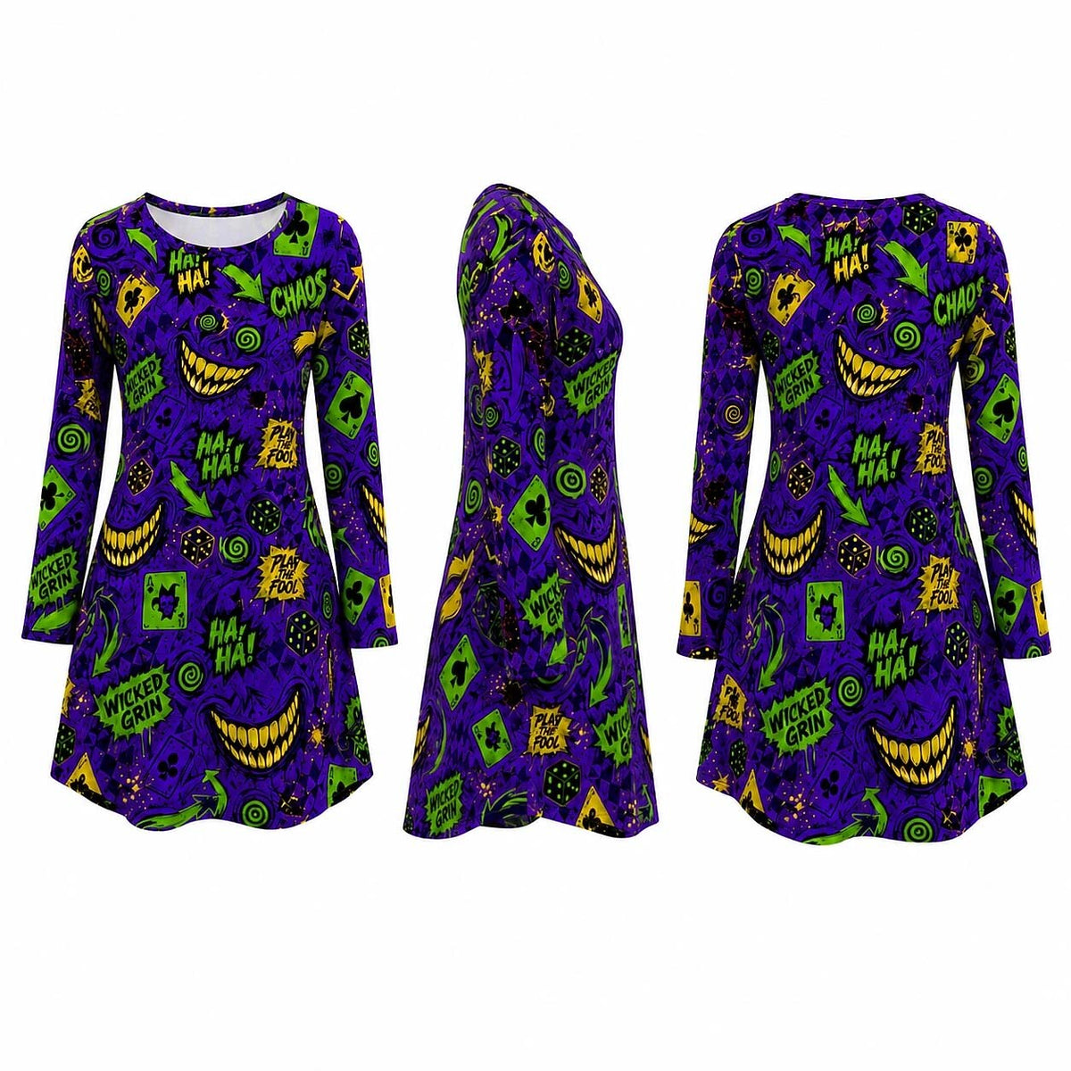 Women's Evil Jester Gothic Halloween Print Dress