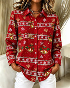 Women's Santa Snowman Christmas Button Shirt