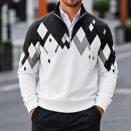 Men's Geometric Stand Collar Zipped Sweatshirt