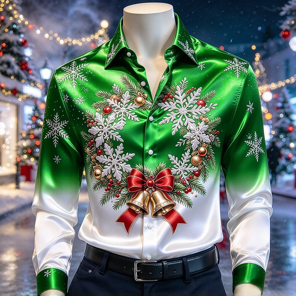 Men's Christmas Bell Ornament Satin Shirt