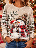 Cat Snowman Graphic Christmas Pullover Sweatshirt