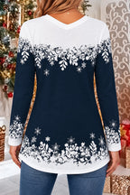 Women's Santa Snowman Colorblock V Neck Blouse