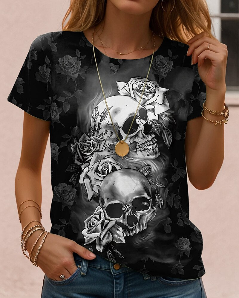 Women's Halloween Haunted Skull Tee