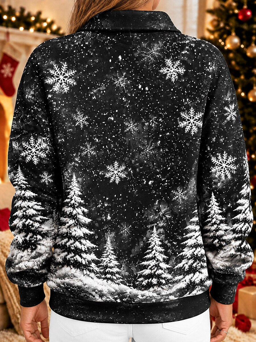 Women's Reindeer Snowflake Half Zip Sweatshirt