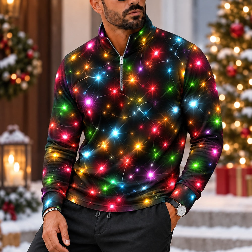 Christmas Lantern Long Sleeve Zip Polo