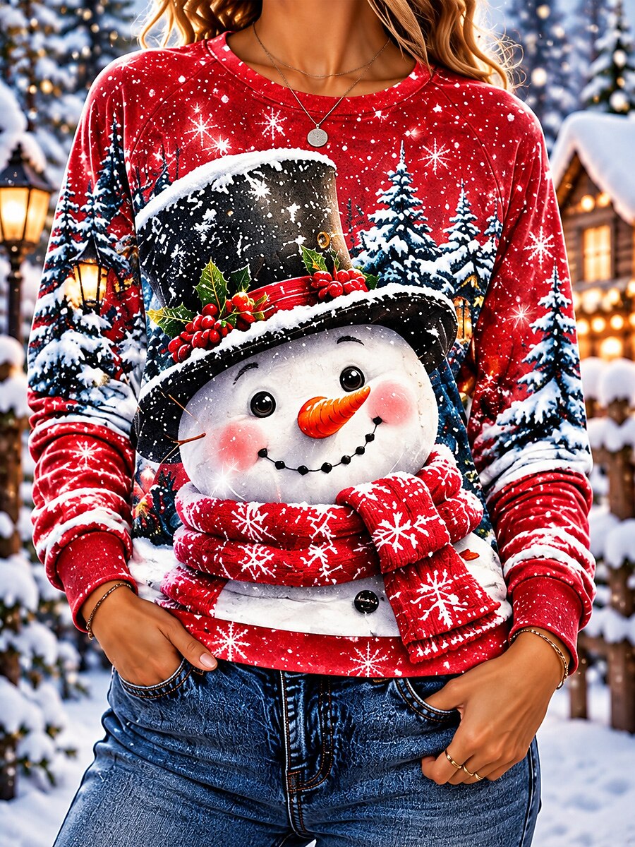 Snowman Graphic Christmas Pullover Sweatshirt