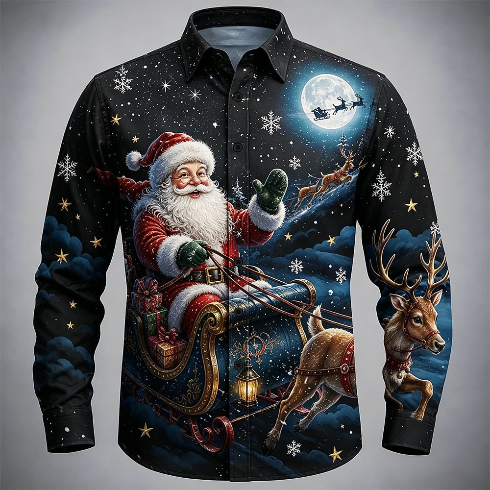 Santa Christmas Tree Ugly Button Shirt