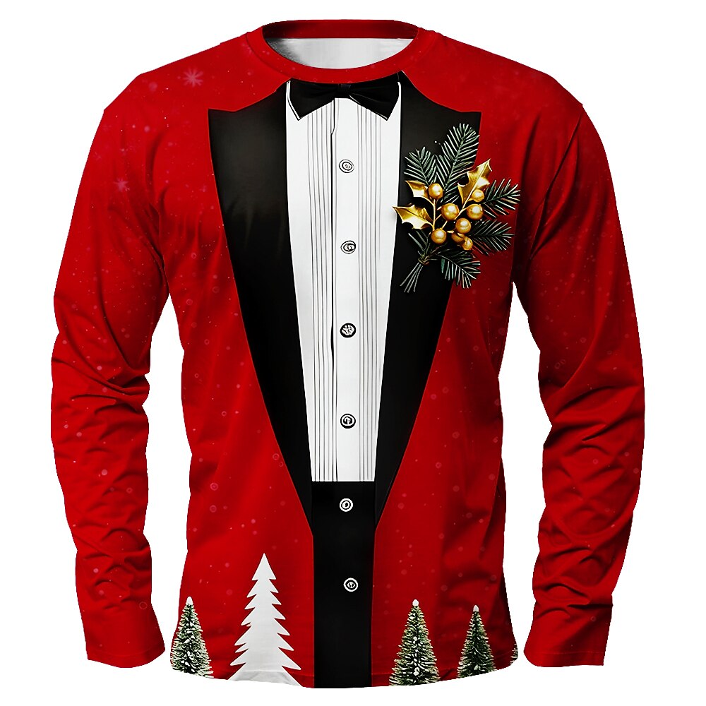 Men's Red Christmas Tuxedo Long Sleeve Shirt