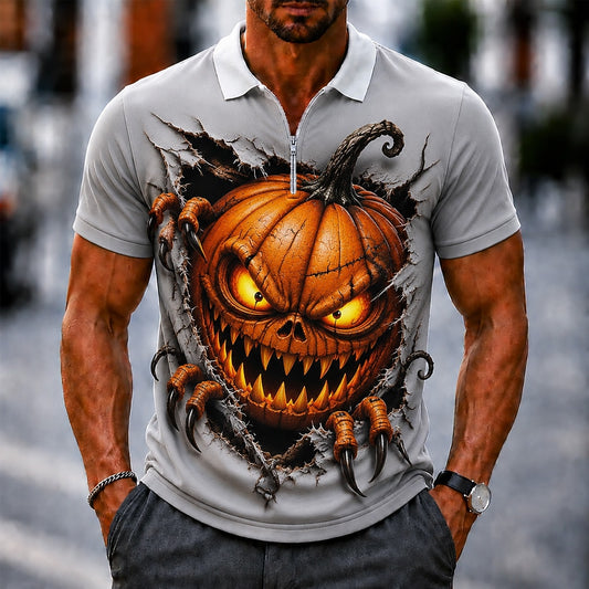 Men's Pumpkin Zip Polo Festival Shirt