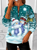 Women's Snowman Print Quarter Zip Sweatshirt
