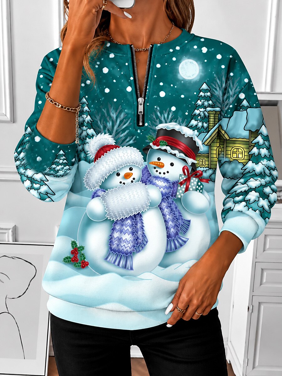 Women's Snowman Print Quarter Zip Sweatshirt