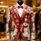 Men's Blue Snowman Christmas Blazer
