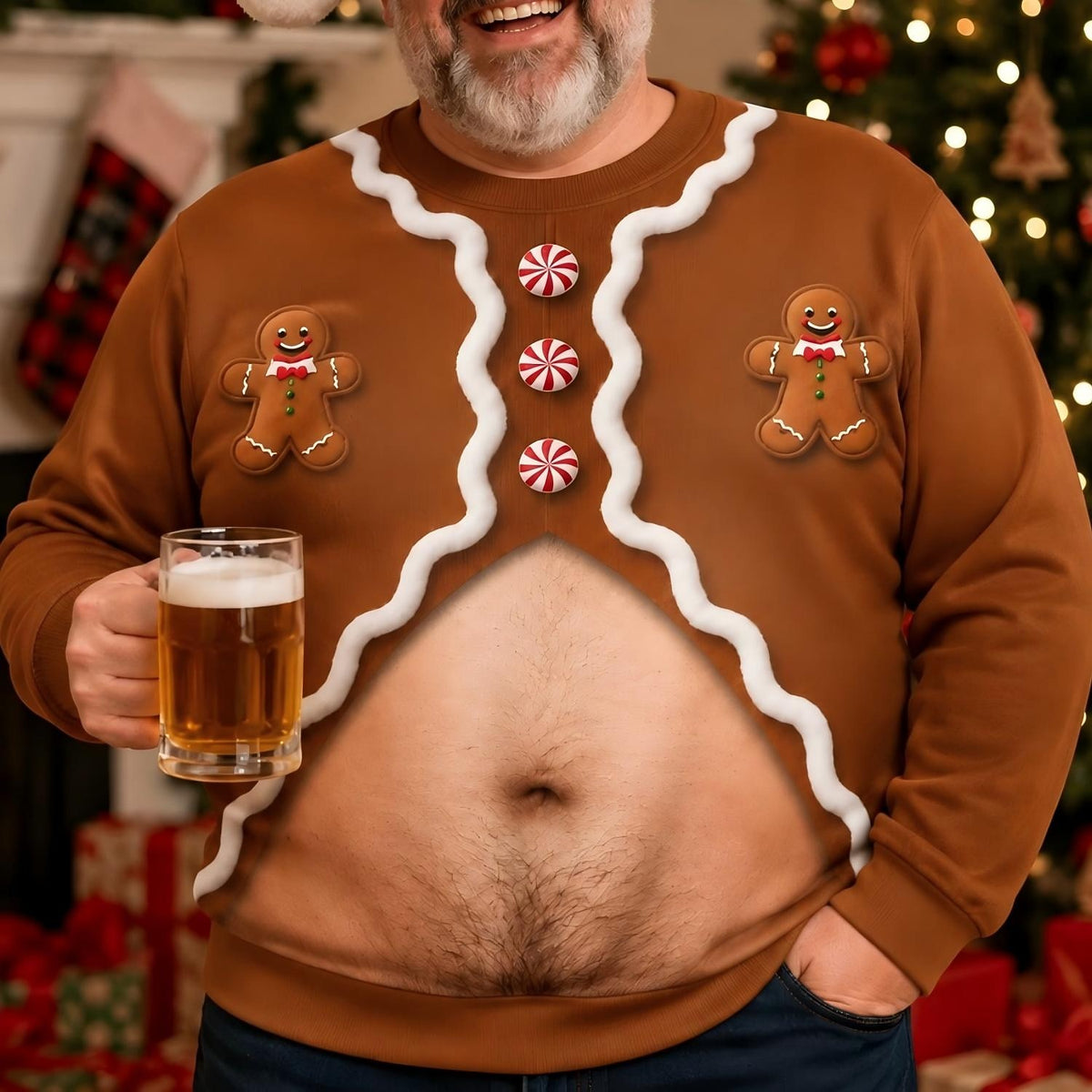 Christmas Gingerbread Fake Belly Crewneck Sweatshirt
