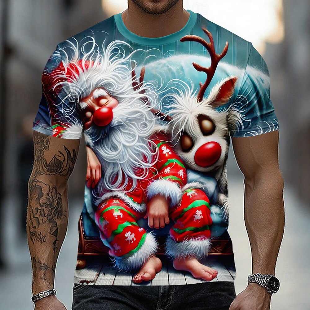 Men's Reindeer Santa Christmas Graphic Tee