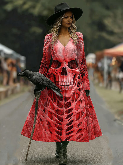 Women's Halloween Haunted Skull Maxi Dress