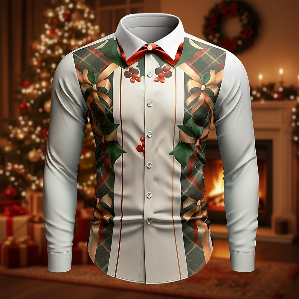 Christmas Faux Collar Tuxedo Button Shirt