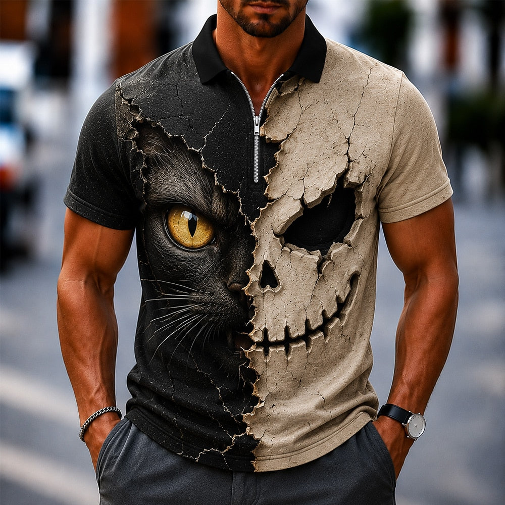 Men's Halloween Graphic 3D Zip Polo