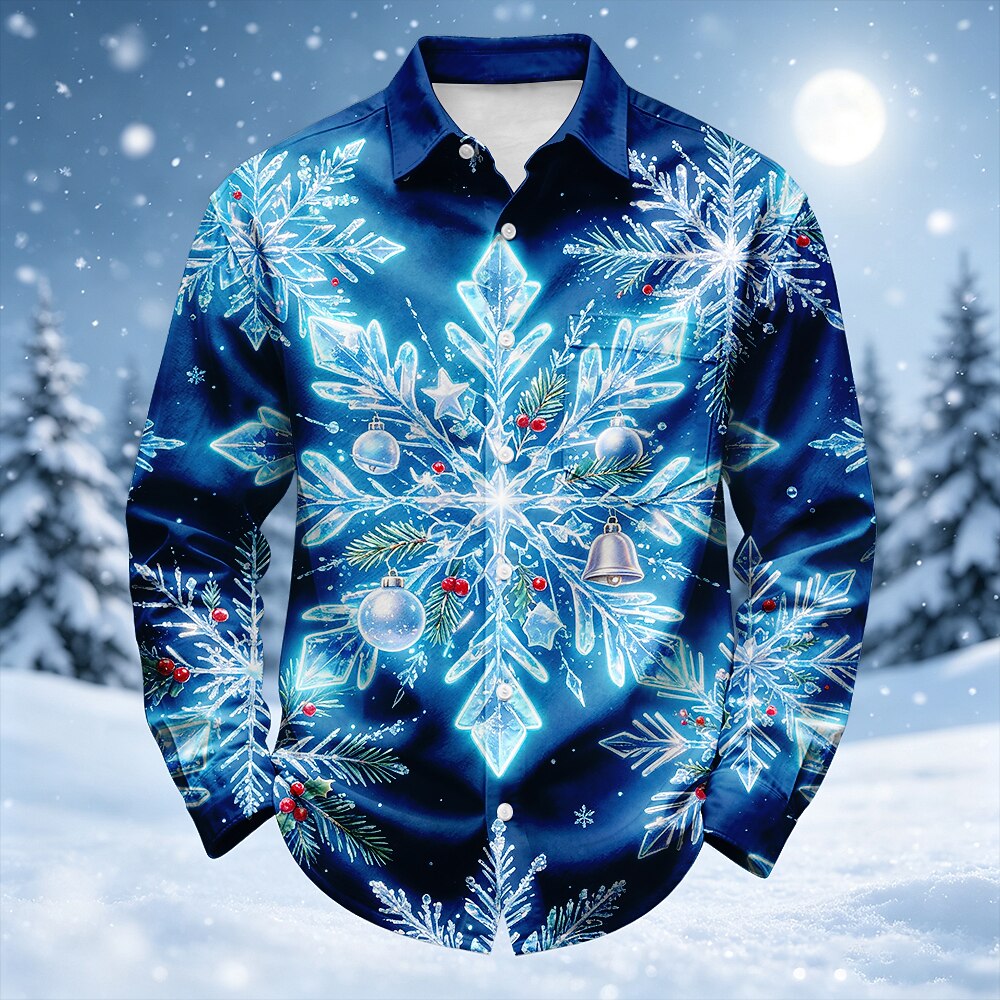 Snowflake Christmas Scene Button Up Shirt