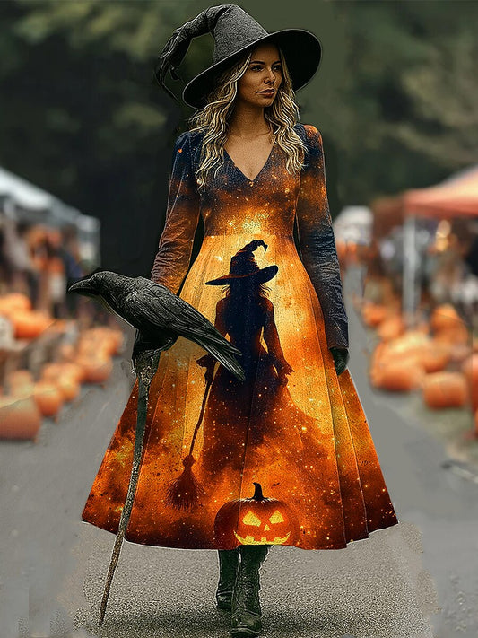 Women's Halloween Haunted Skull Maxi Dress