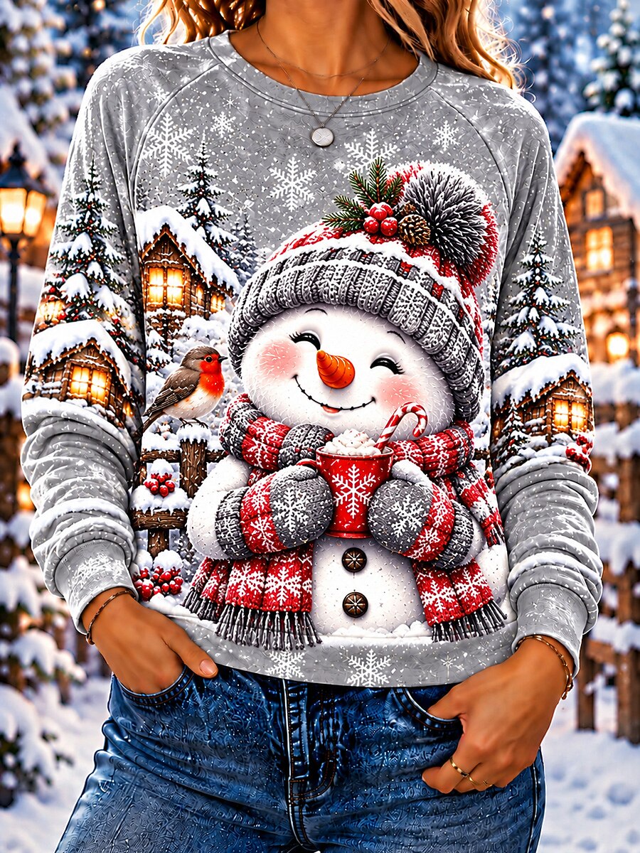 Snowman Graphic Christmas Crewneck Sweatshirt