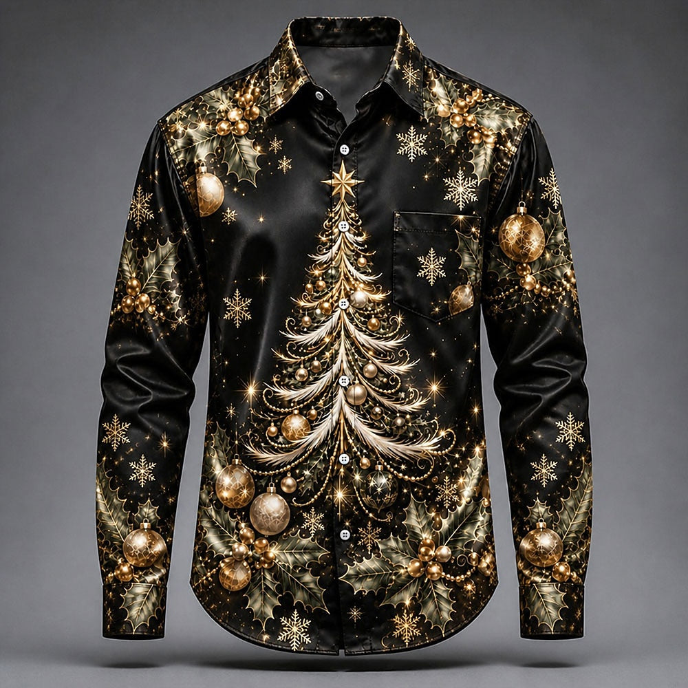 Men's Multicolor Christmas Tree Satin Shirt