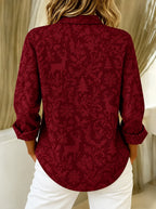 Women's Santa Christmas Tree Button Shirt