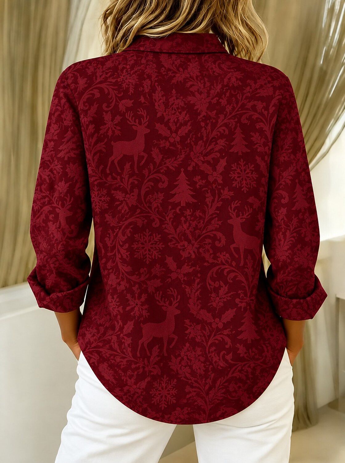 Women's Santa Christmas Tree Button Shirt