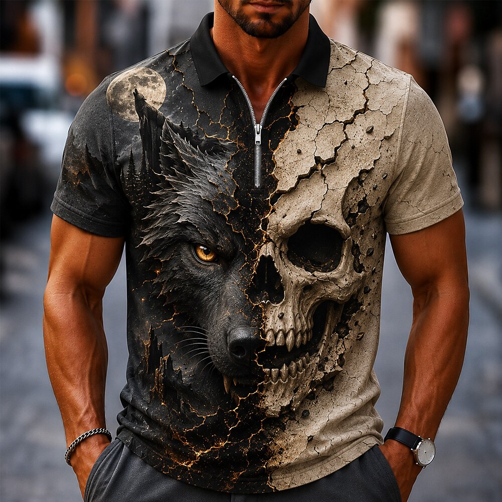 Men's Halloween Graphic 3D Zip Polo