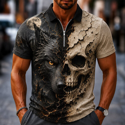 Men's Halloween Graphic 3D Zip Polo