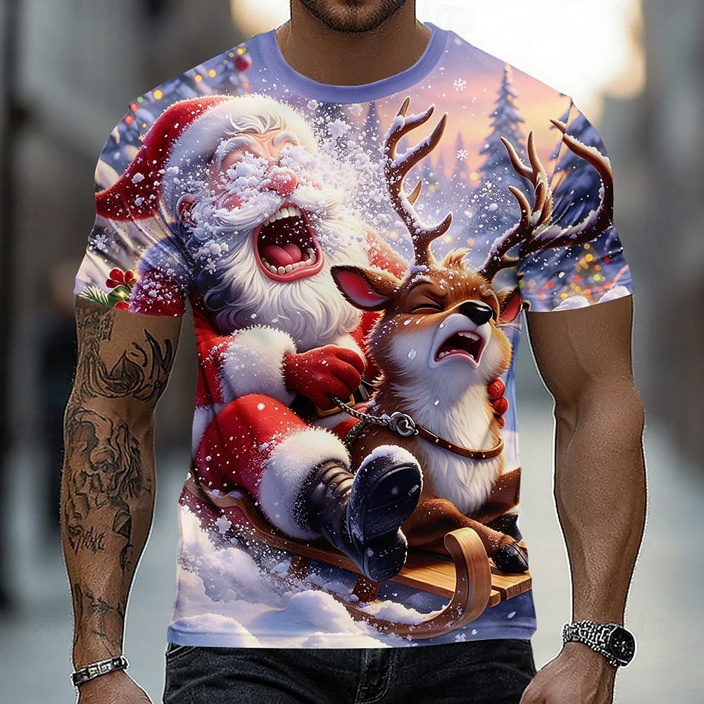 Men's Santa Christmas Animal Graphic Tee
