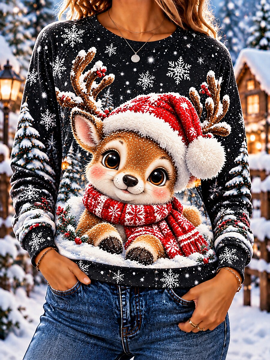 Playful Animal Print Christmas Pullover Sweatshirt