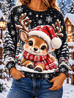 Playful Animal Print Christmas Pullover Sweatshirt