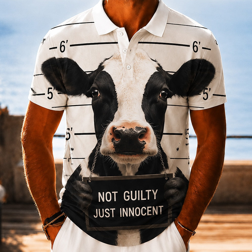 Men's 3D Cartoon Cow Hawaiian Polo