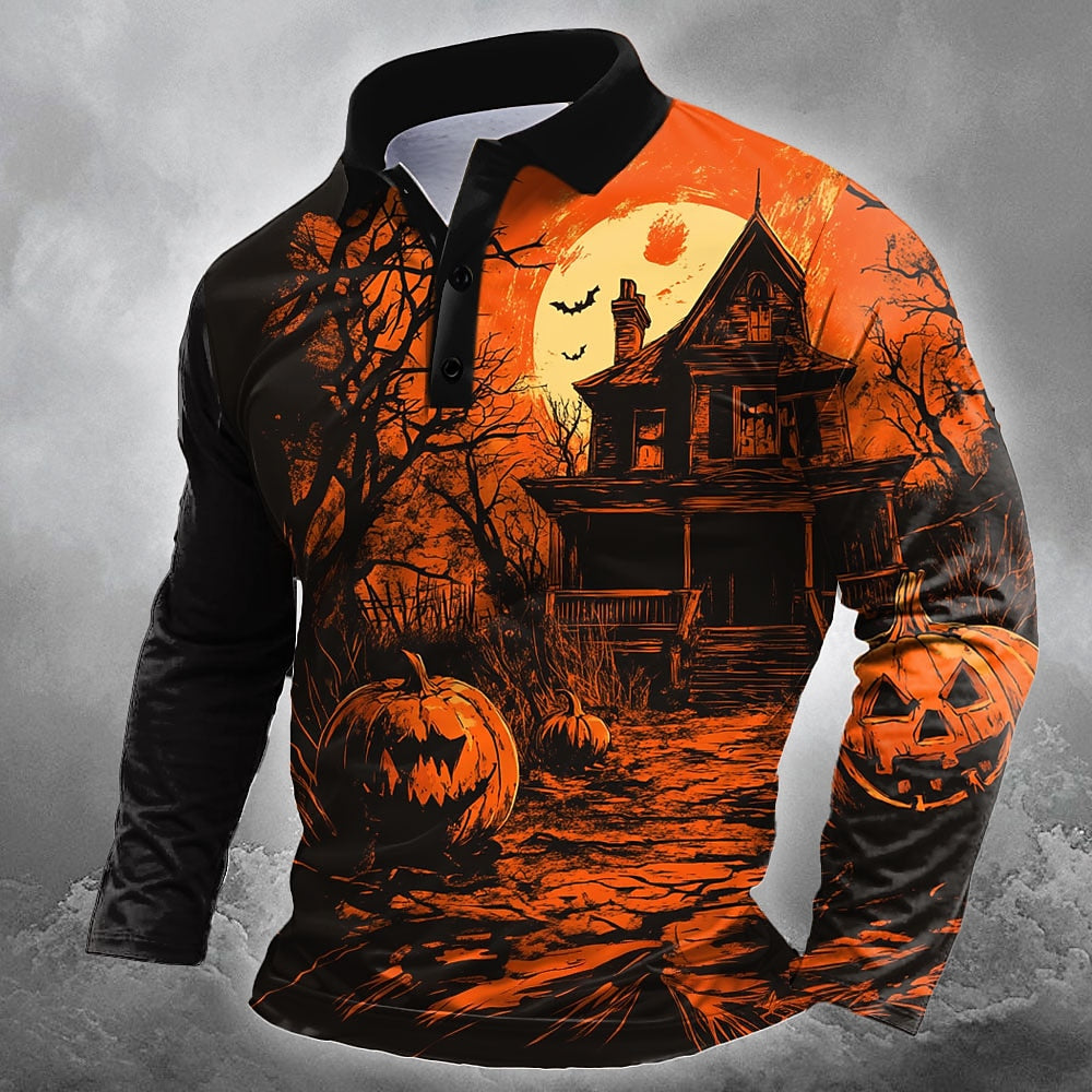 Men's Pumpkin Castle Graphic Polo Shirt