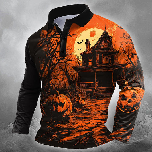 Men's Pumpkin Castle Graphic Polo Shirt