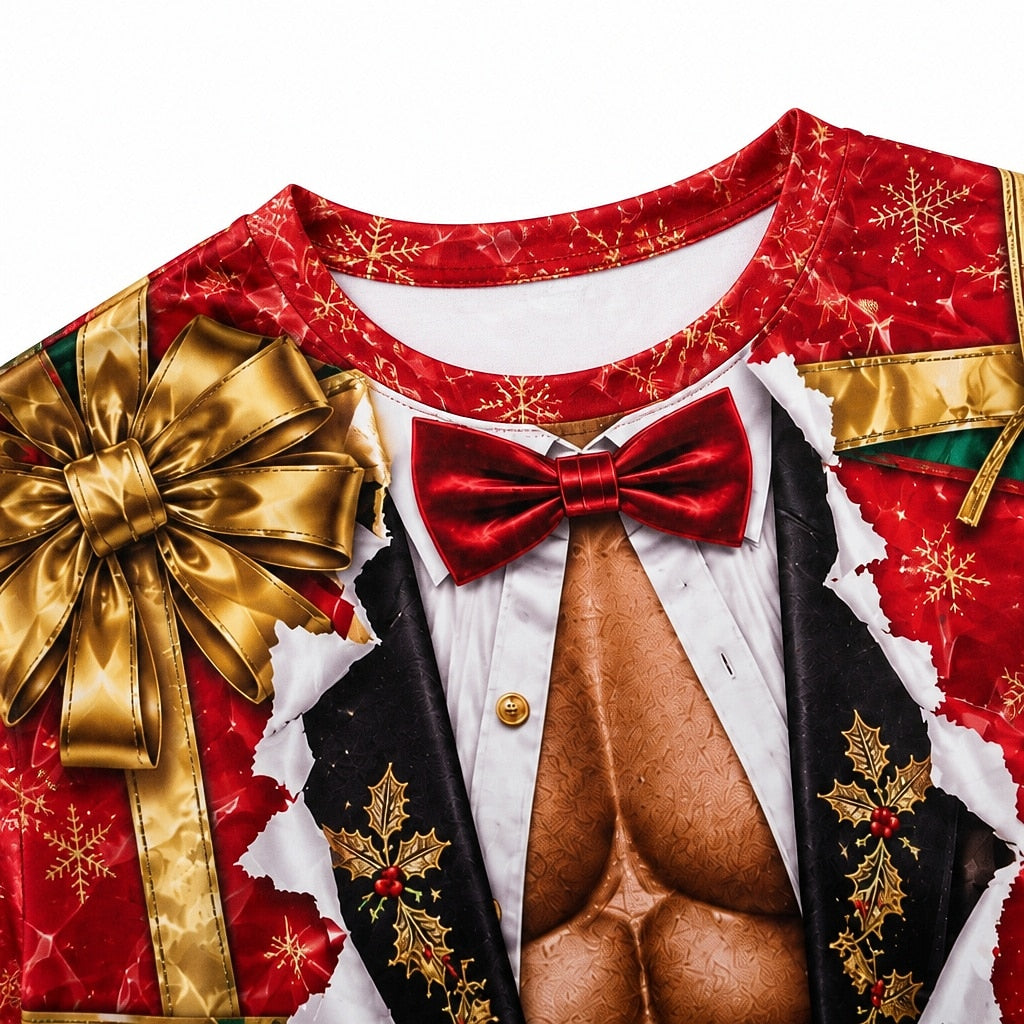 Christmas Beefcake Santa Funny Graphic T-Shirt