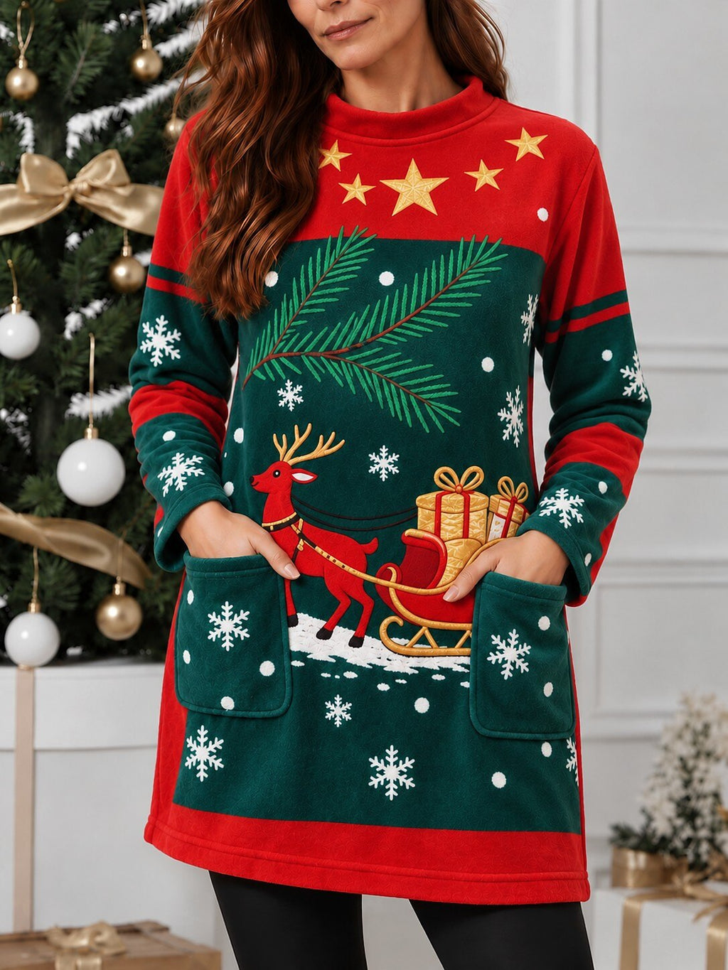 Christmas Tree Snowflake Long Sweatshirt