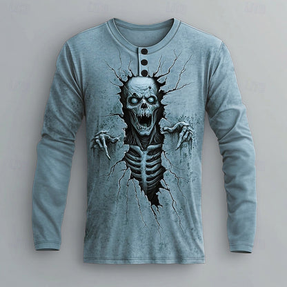 Men's Skull Graphic Casual Henley Shirt