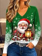 Santa Claus V Neck Christmas Shirt