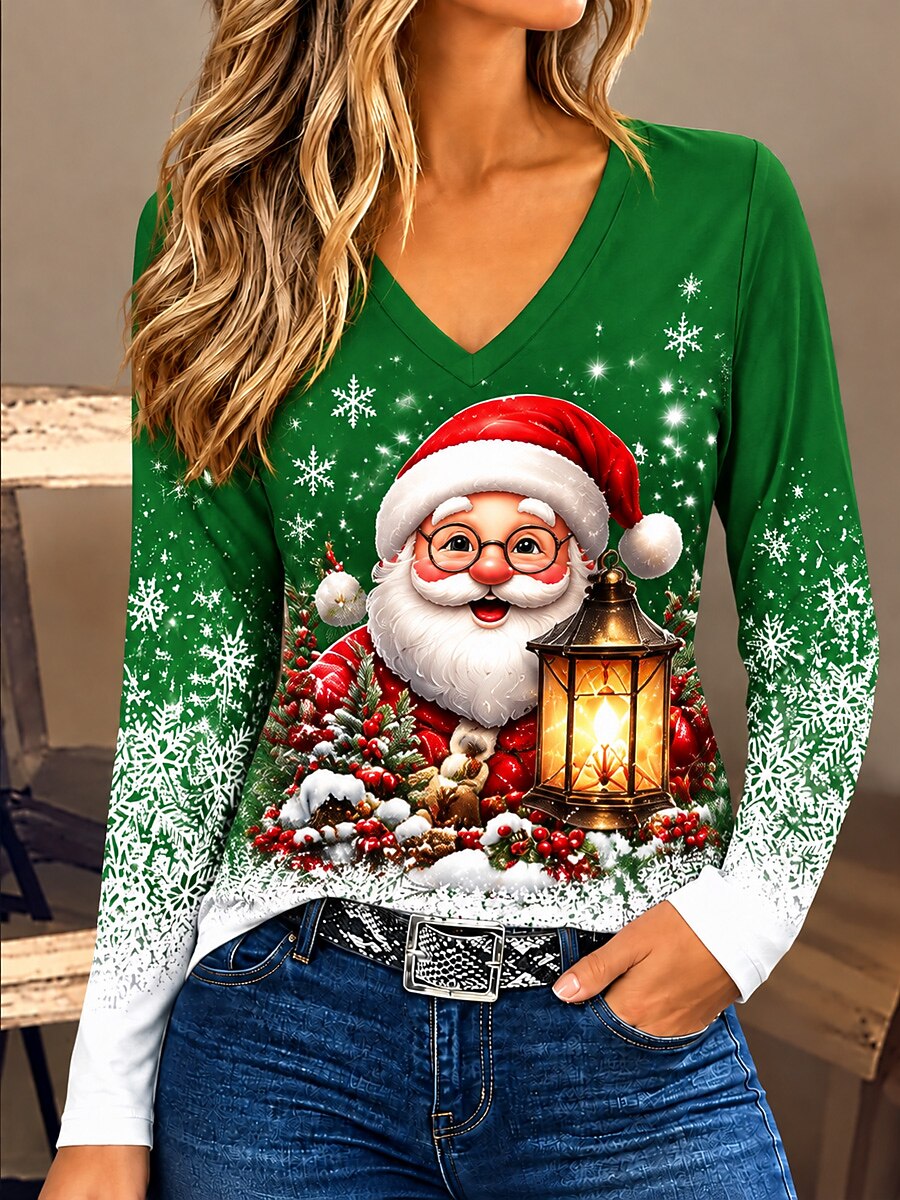 Santa Claus V Neck Christmas Shirt