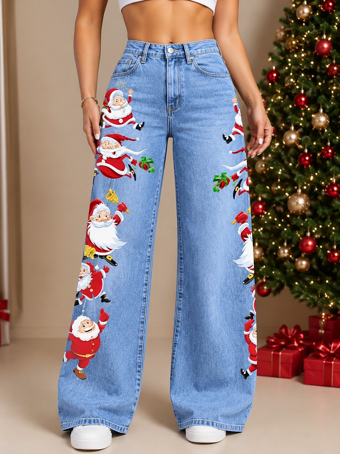 Women's Floral Print High Waist Denim Jeans