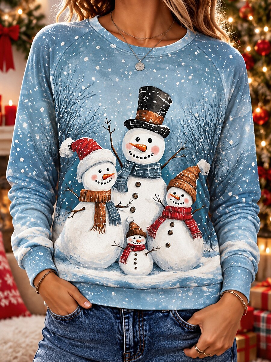 Cheerful Snowman Christmas Pullover Sweatshirt